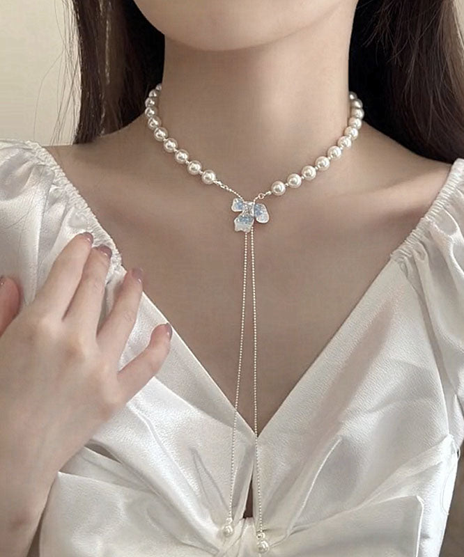 Original Design White Alloy Zircon Pearl Crystal Pendant Necklace