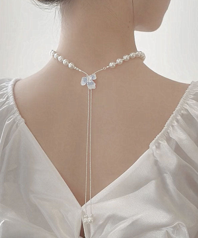Original Design White Alloy Zircon Pearl Crystal Pendant Necklace