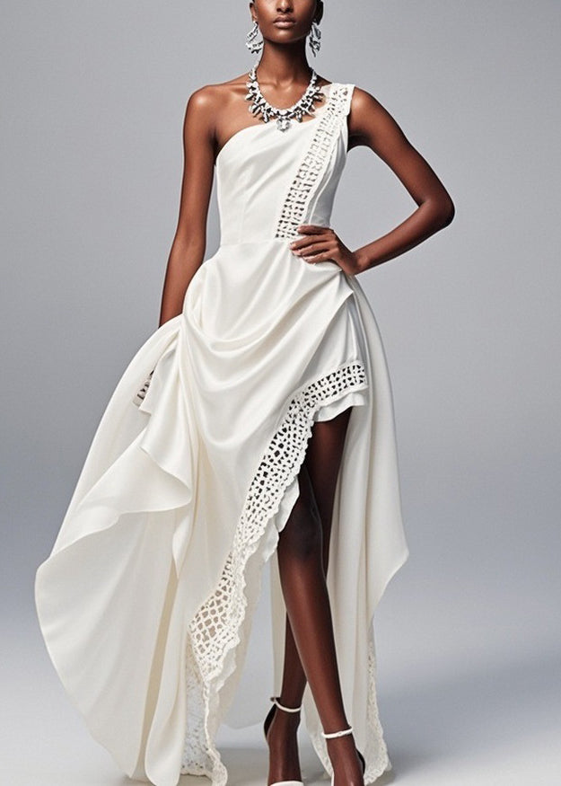 Original Design White Asymmetrical Hollow Out Party Dress Sleeveless