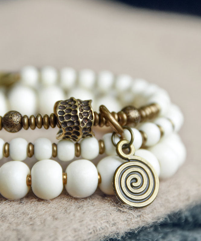 Original Design White Copper Deer Bone Beading Unisex Charm Bracelet