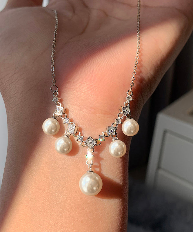 Original Design White Copper Overgild Crystal Pearl Tassel Pendant Necklace