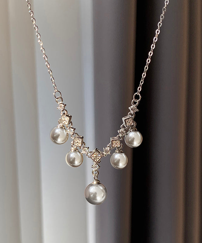 Original Design White Copper Overgild Crystal Pearl Tassel Pendant Necklace