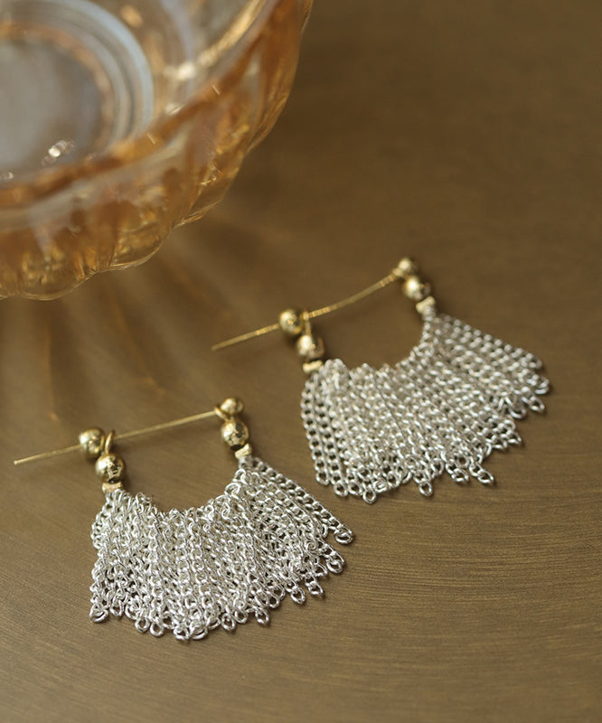 Original Design White Copper Overgild Waterfall Tassel Hoop Earrings