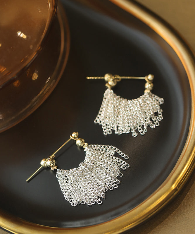Original Design White Copper Overgild Waterfall Tassel Hoop Earrings