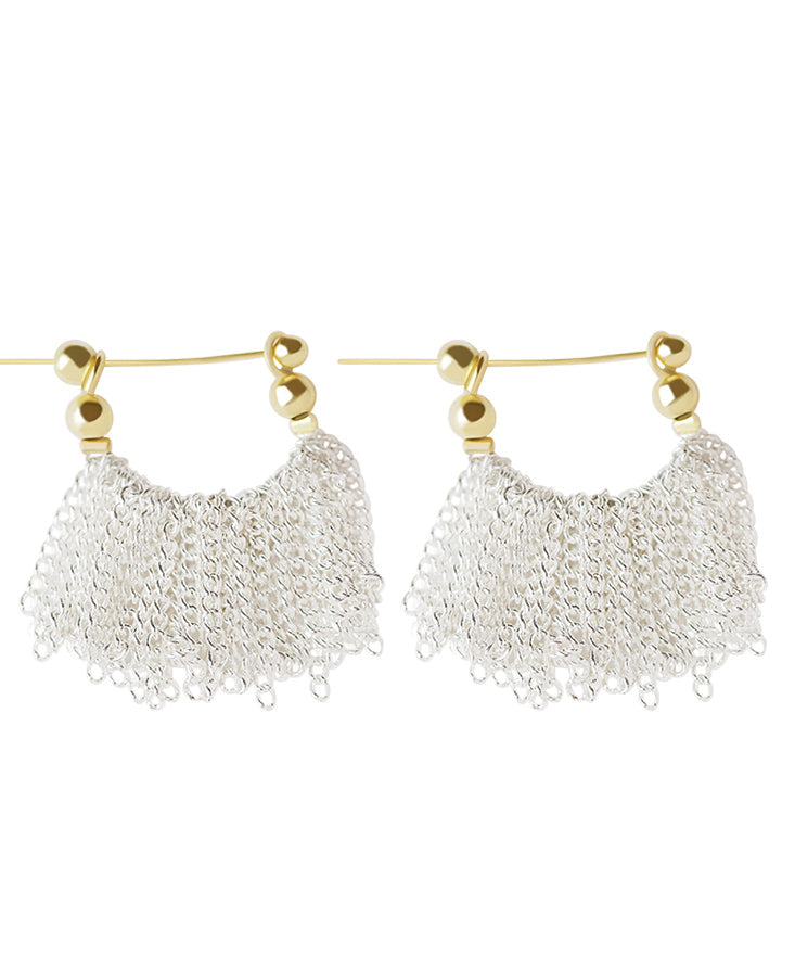 Original Design White Copper Overgild Waterfall Tassel Hoop Earrings