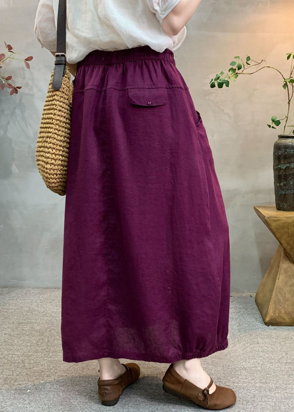 Original Design White Pockets Patchwork Linen Skirts Summer