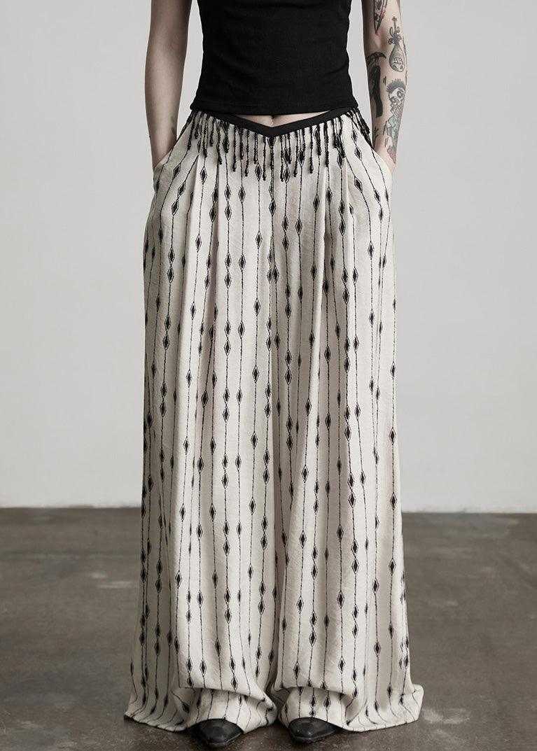 Original Design White Print Pockets Patchwork Thin Cotton Pants Summer