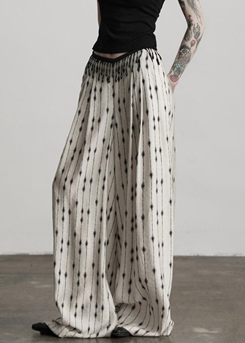 Original Design White Print Pockets Patchwork Thin Cotton Pants Summer