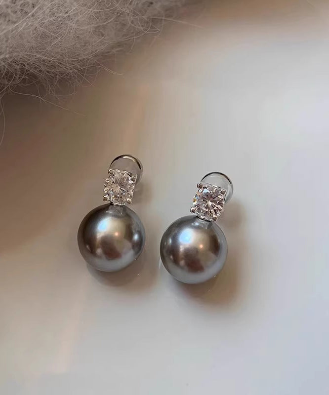 Original Design White Sterling Silver Zircon PearlStud Earrings