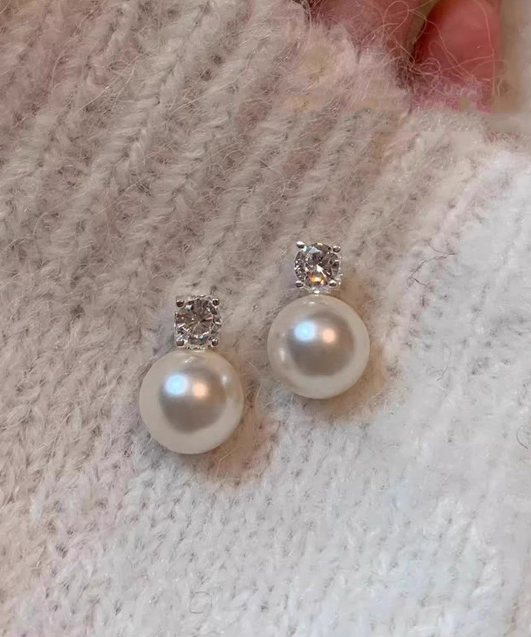 Original Design White Sterling Silver Zircon PearlStud Earrings