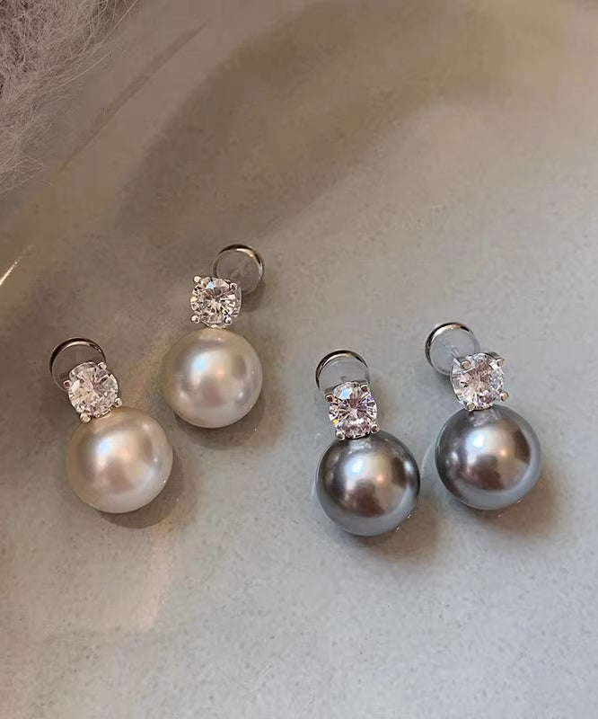 Original Design White Sterling Silver Zircon PearlStud Earrings