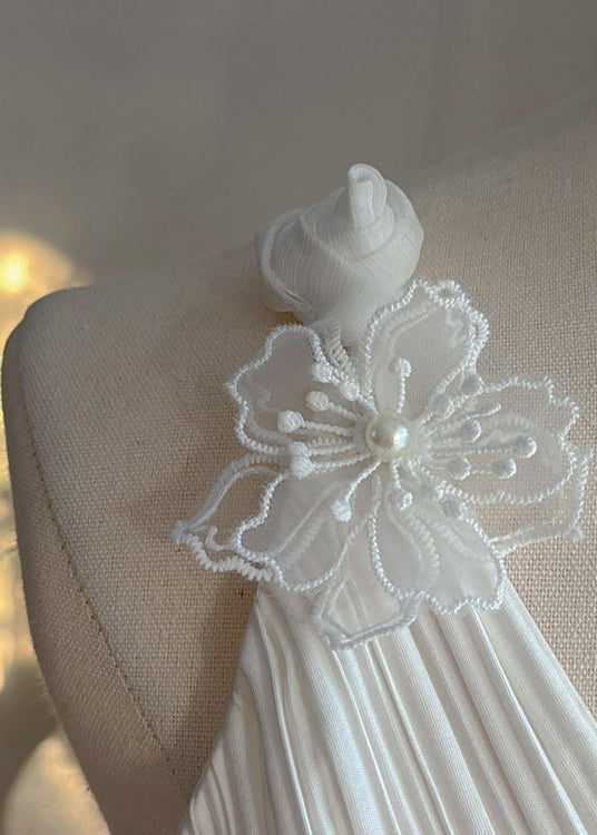 Original Design White V Neck High Waist Party Dress Sleeveless