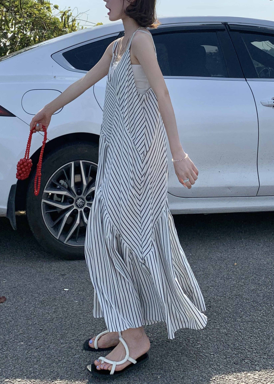 Original Design White V Neck Striped Cotton Jumpsuit Pants Sleeveless