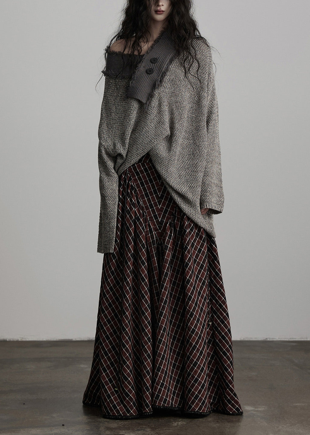 Original Design Winter Irregular Large Collar Light Grey Knitted Sweater