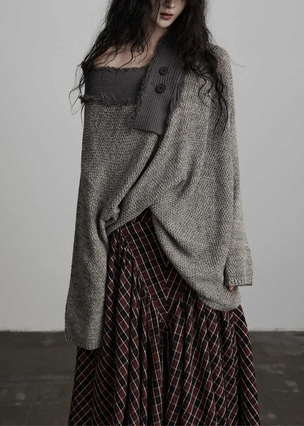 Original Design Winter Irregular Large Collar Light Grey Knitted Sweater