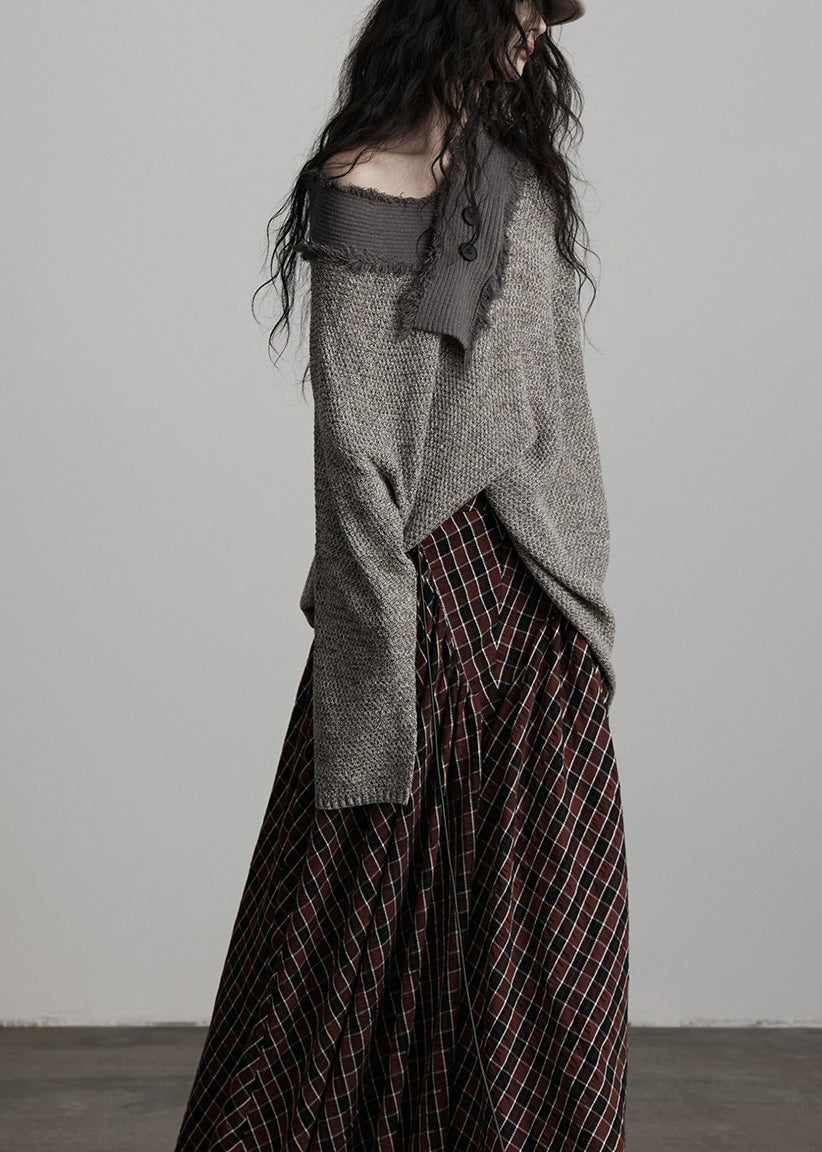 Original Design Winter Irregular Large Collar Light Grey Knitted Sweater