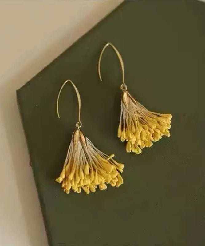 Original Design Yellow Alloy Floral Holiday Drop Earrings