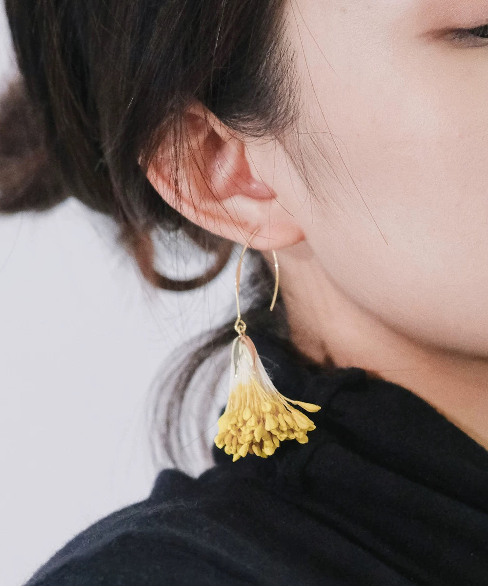 Original Design Yellow Alloy Floral Holiday Drop Earrings