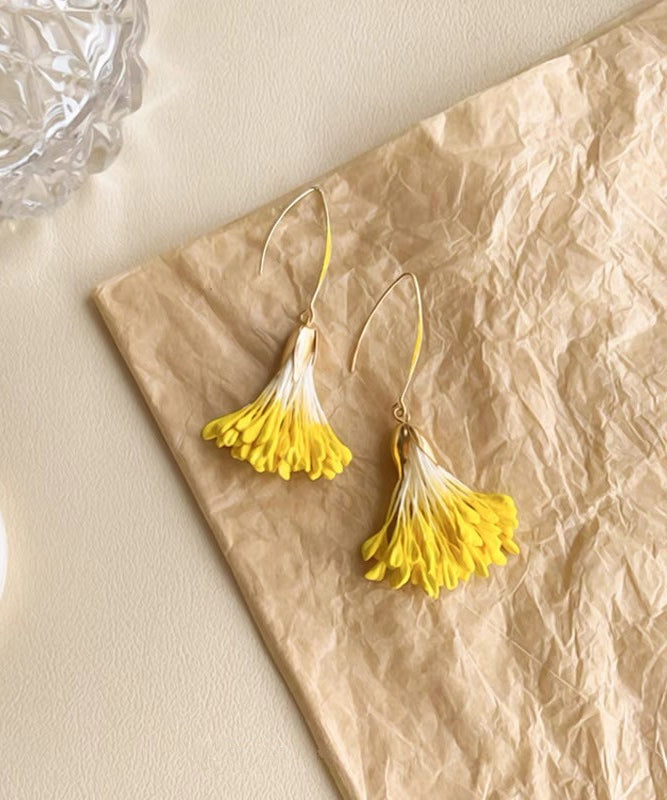 Original Design Yellow Alloy Floral Holiday Drop Earrings