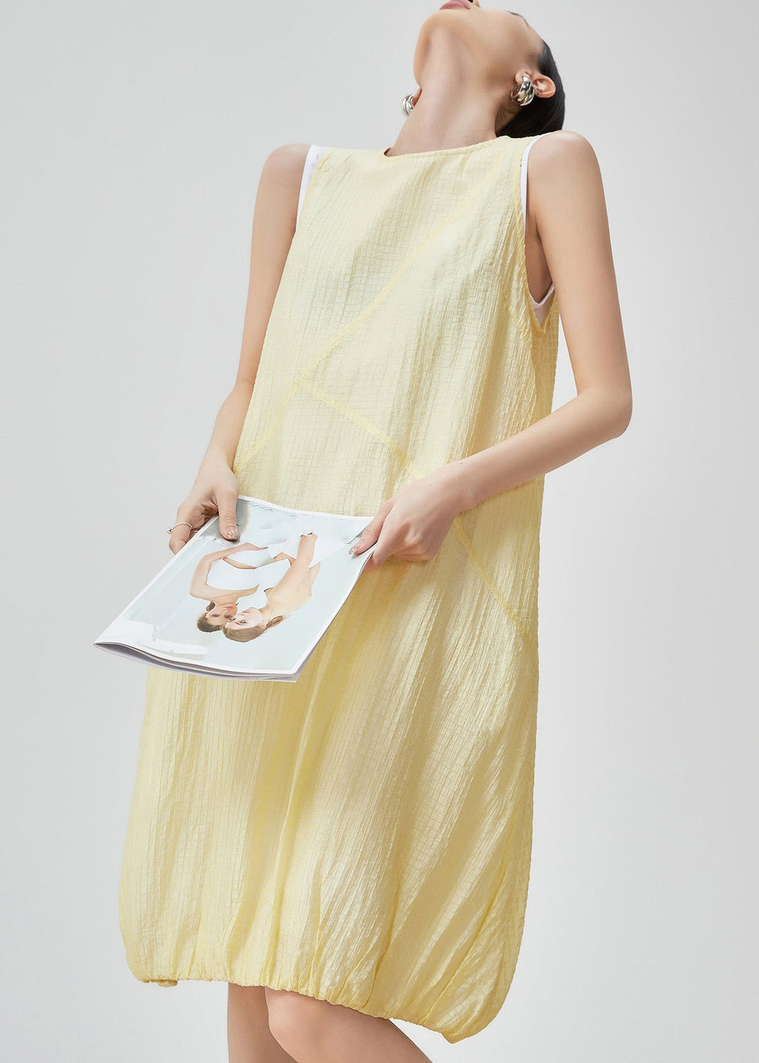 Original Design Yellow Patchwork Mid Dress Summer