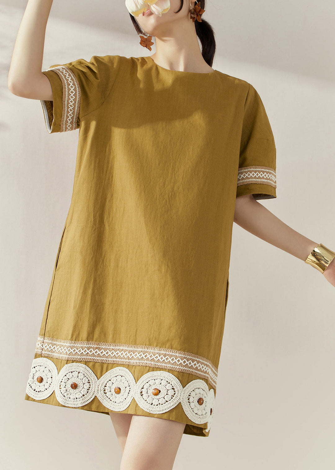 Original Design Yellow Print Patchwork Mid Dresses Summer