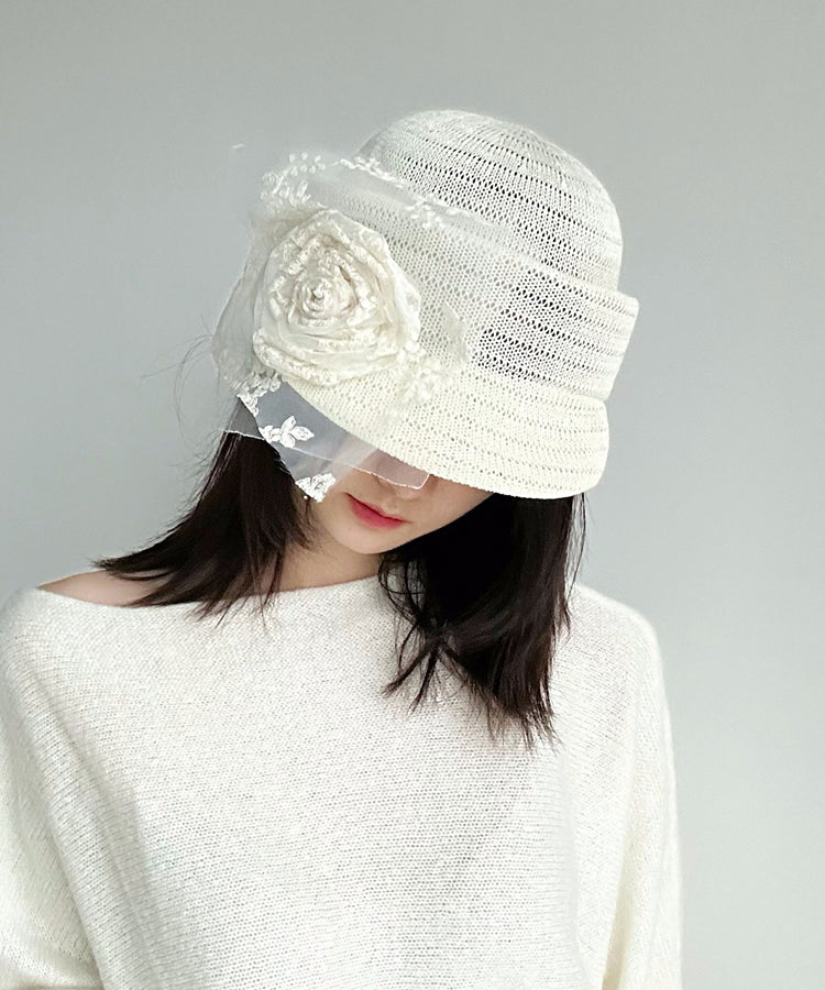 Original Fashion Versatile White Lace Flower Breathable Hat