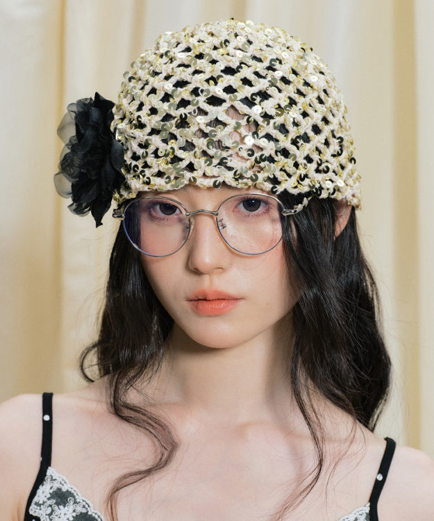 Original French Flower Woven Hollow Out Sequins Boonie Hat