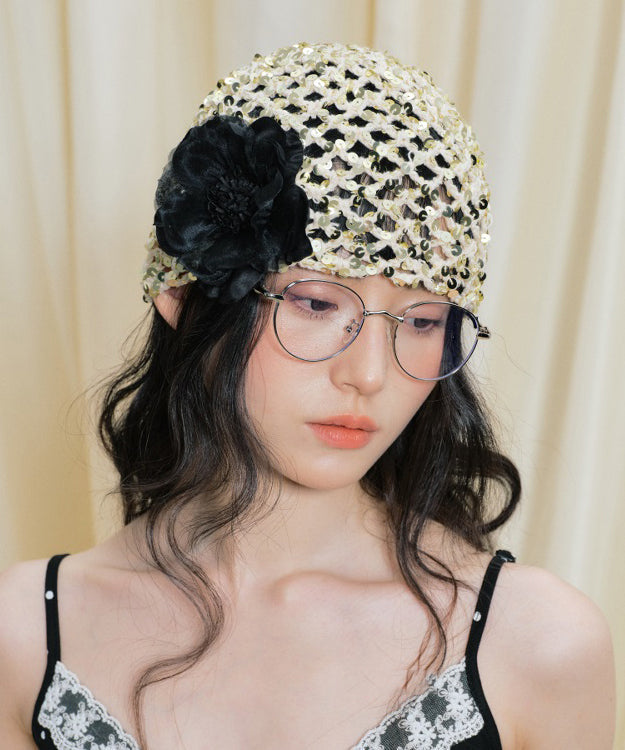 Original French Flower Woven Hollow Out Sequins Boonie Hat