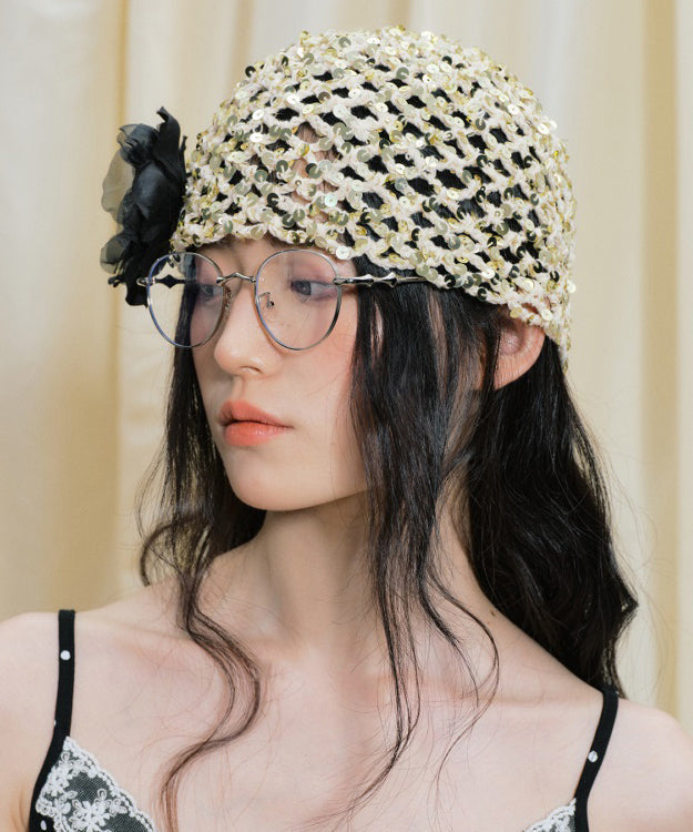 Original French Flower Woven Hollow Out Sequins Boonie Hat