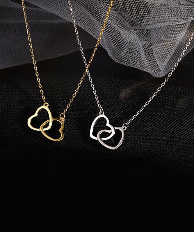 Original Gold Copper Alloy Double Ring Heart Shape Pendant Necklace