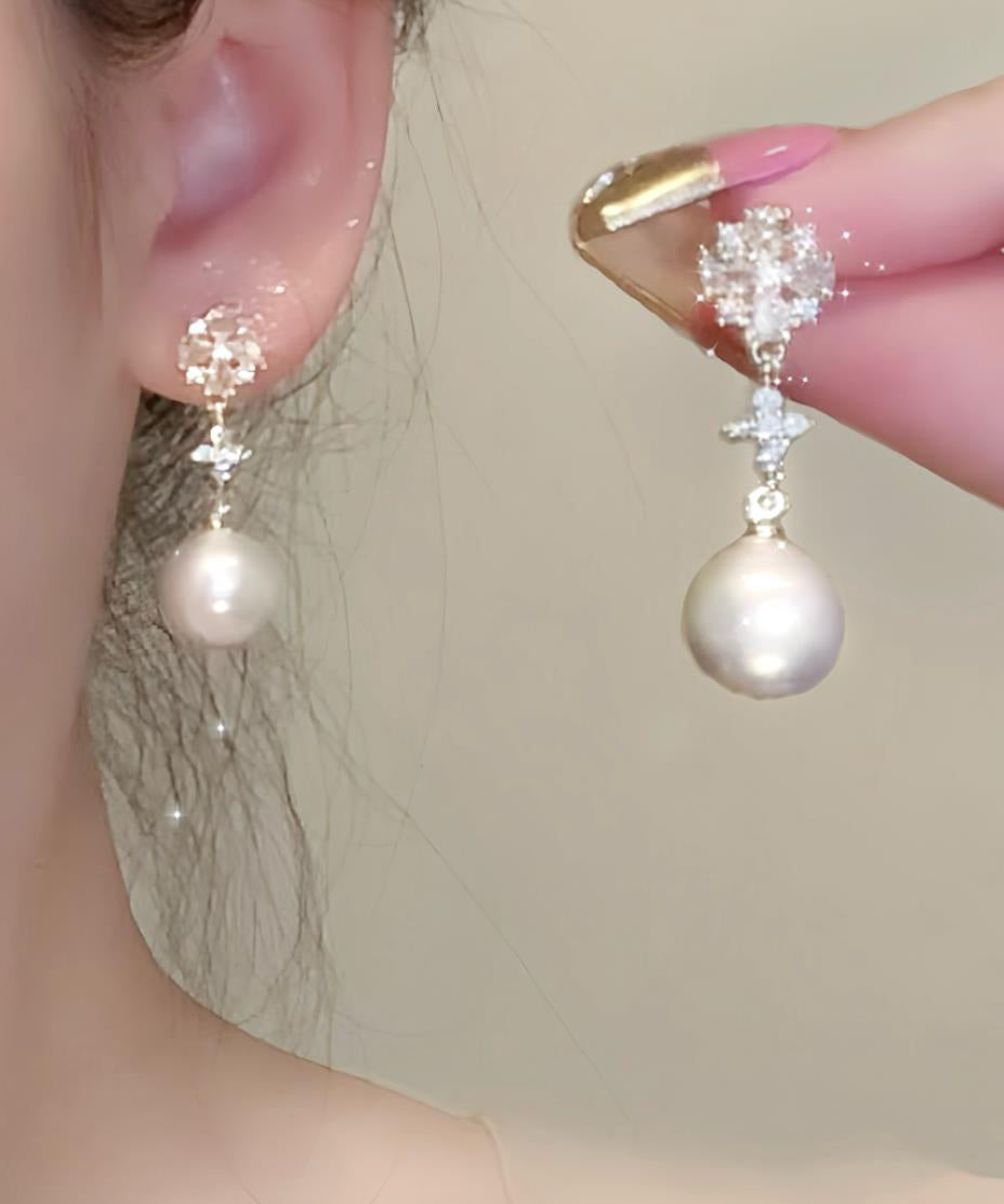 Original Gold Copper Overgild Zircon Pearl Drop Earrings