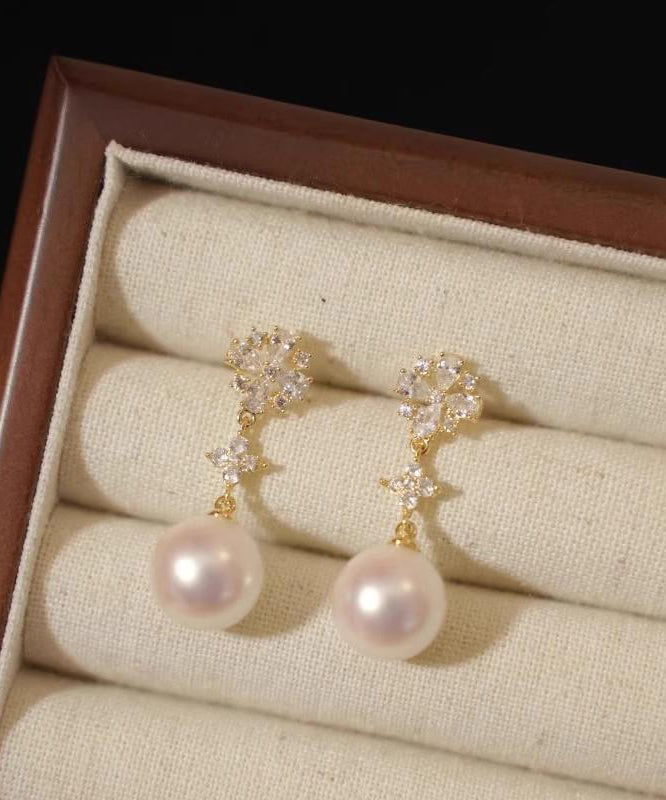 Original Gold Copper Overgild Zircon Pearl Drop Earrings