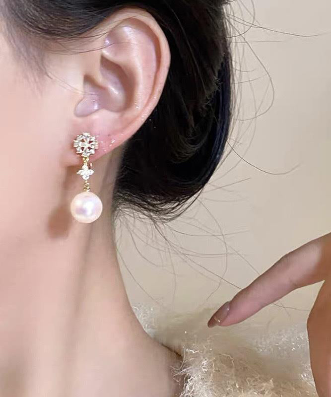 Original Gold Copper Overgild Zircon Pearl Drop Earrings