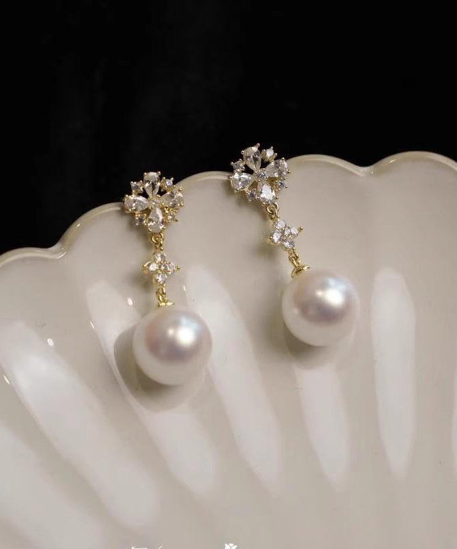 Original Gold Copper Overgild Zircon Pearl Drop Earrings