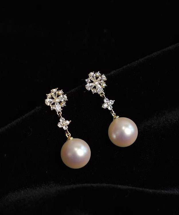 Original Gold Copper Overgild Zircon Pearl Drop Earrings