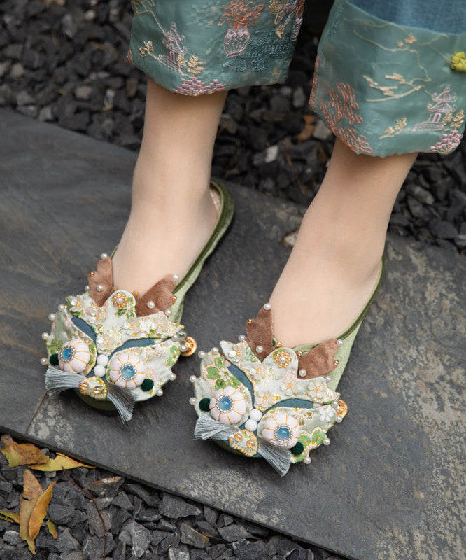 Original Handmade Light Green Nail Bead Tiger Head Slippers