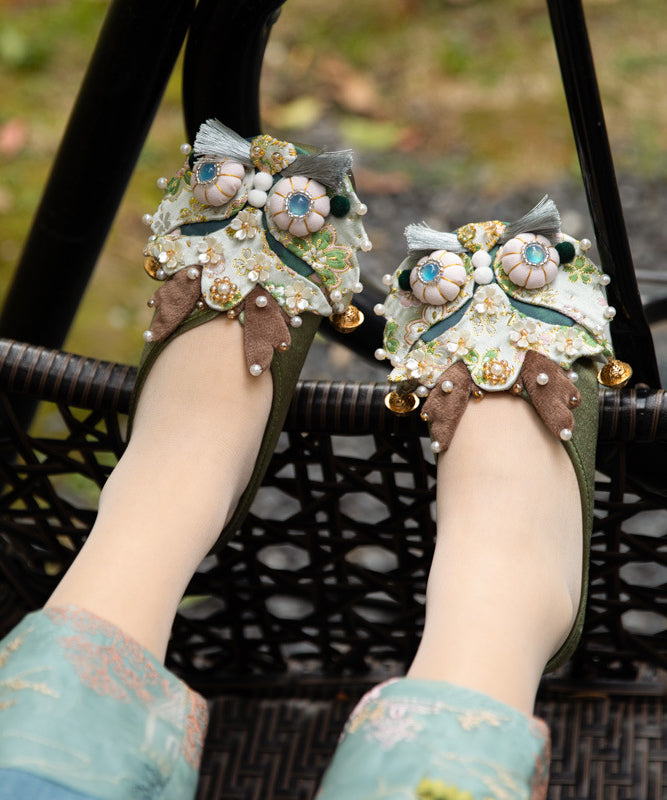 Original Handmade Light Green Nail Bead Tiger Head Slippers