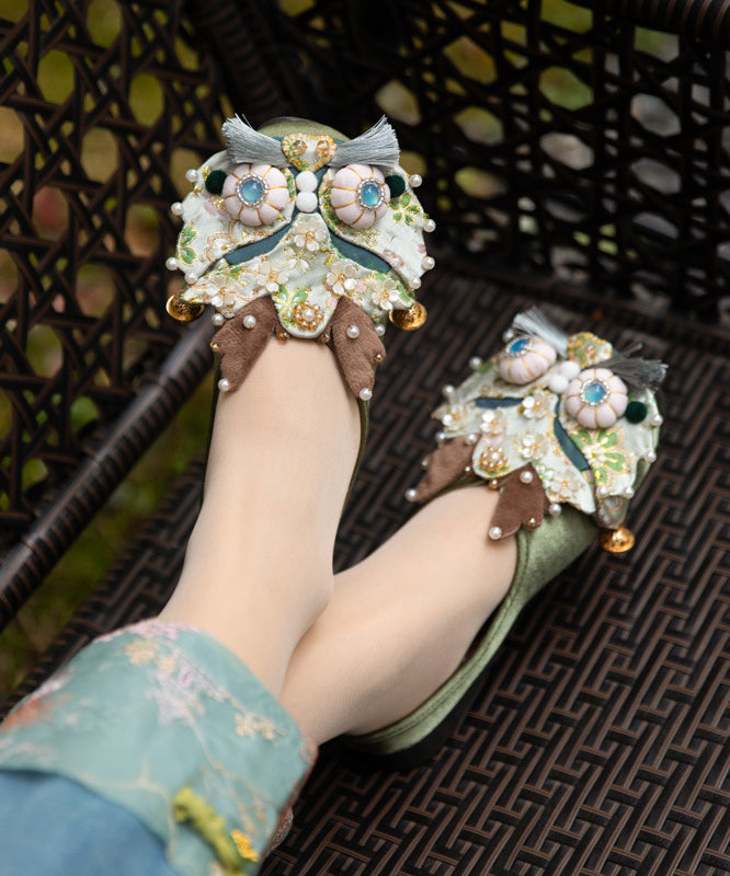 Original Handmade Light Green Nail Bead Tiger Head Slippers