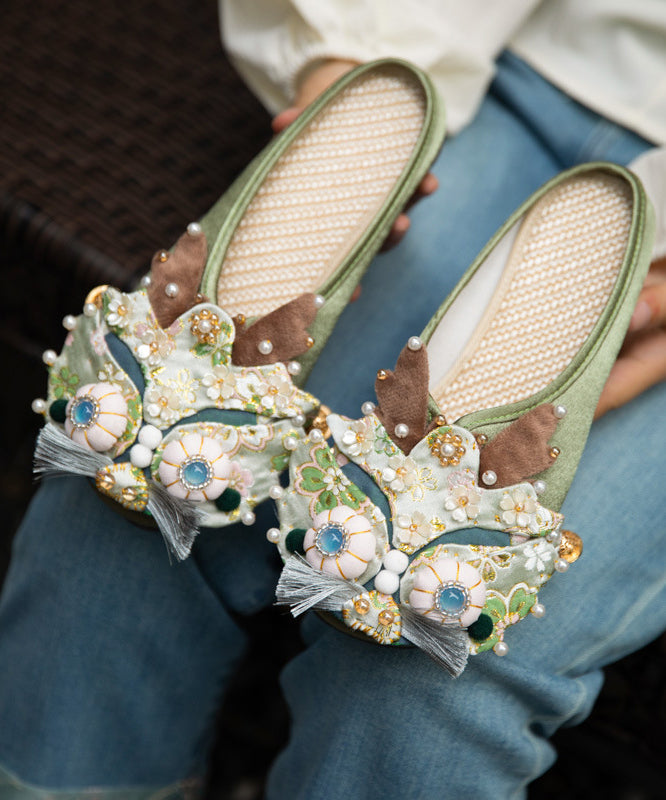 Original Handmade Light Green Nail Bead Tiger Head Slippers