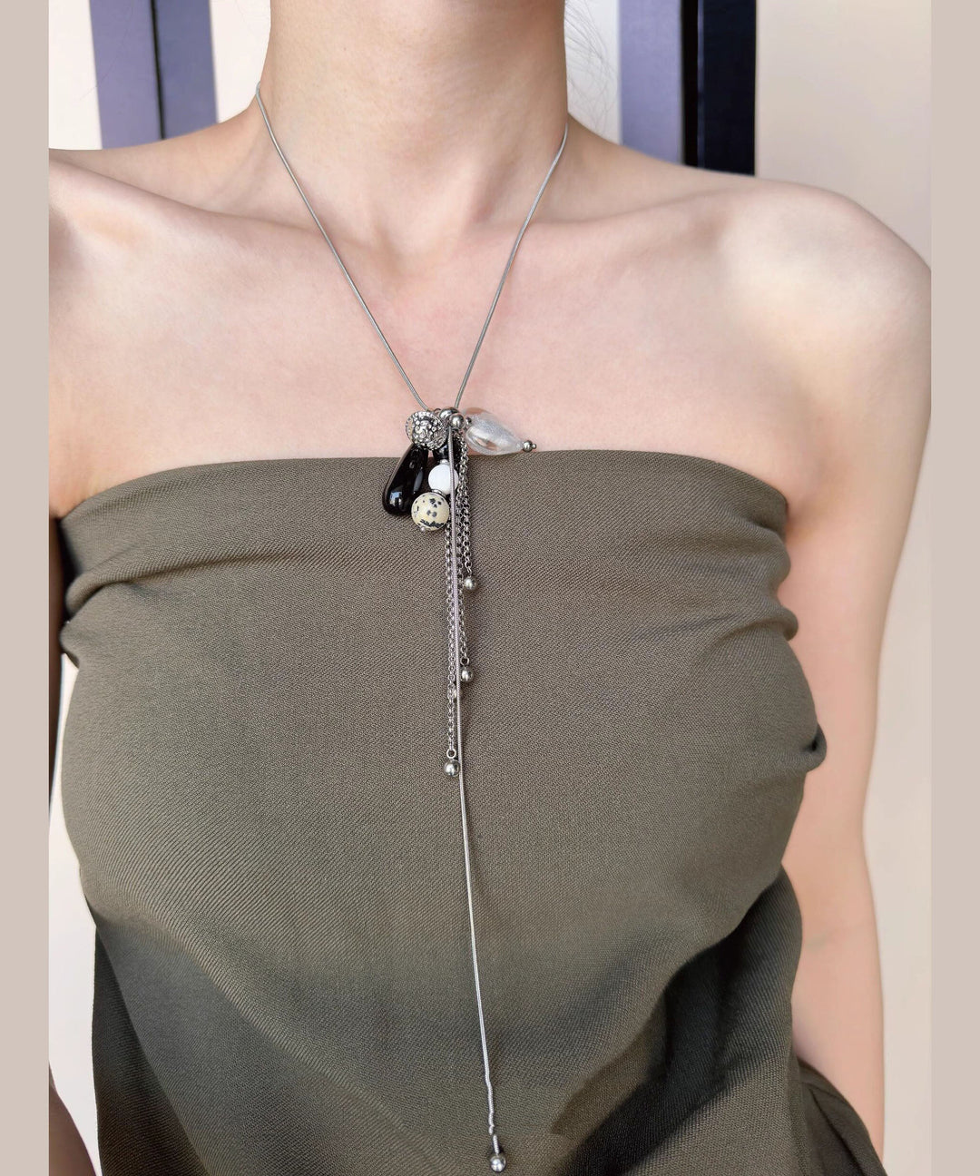 Original Heart Pendant Natural Stone Titanium Steel Necklace