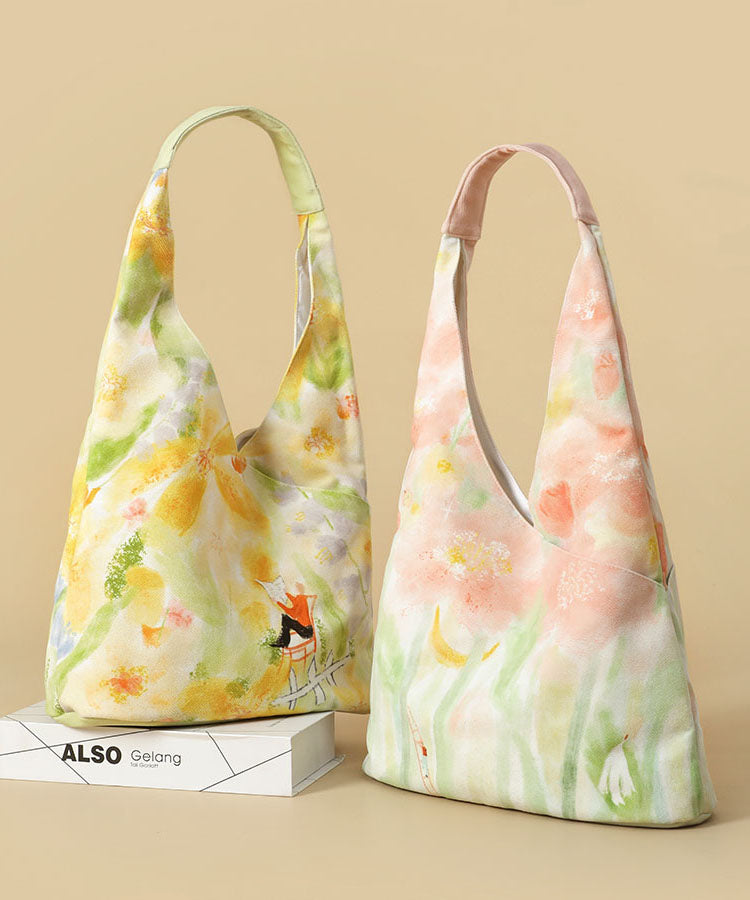 Original Japanese Pink Illustration Canvas Shoulder Bag