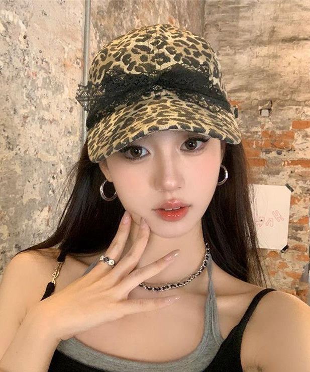 Original Leopard Print Lace Bow Baseball Cap Hat