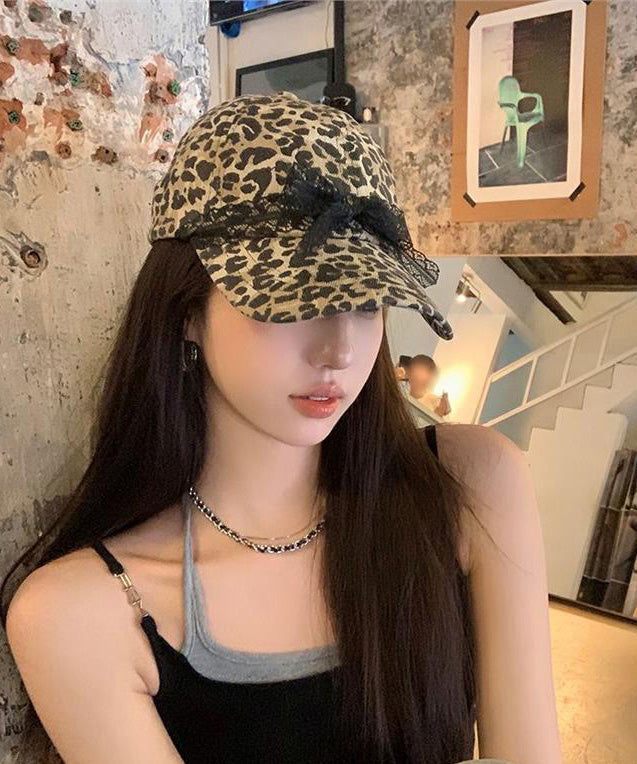 Original Leopard Print Lace Bow Baseball Cap Hat