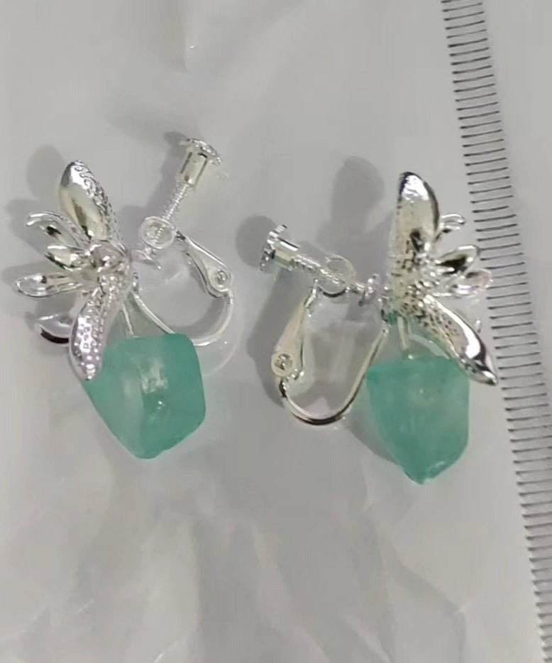 Original Light Blue Sterling Silver Floral Gem Stone Drop Earrings