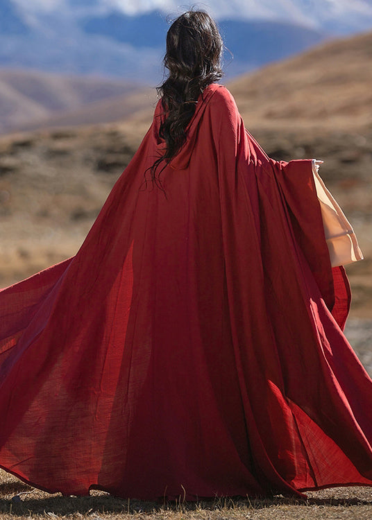 Original Loose Red Hooded Lace Up Cotton Cape Fall - Omychic