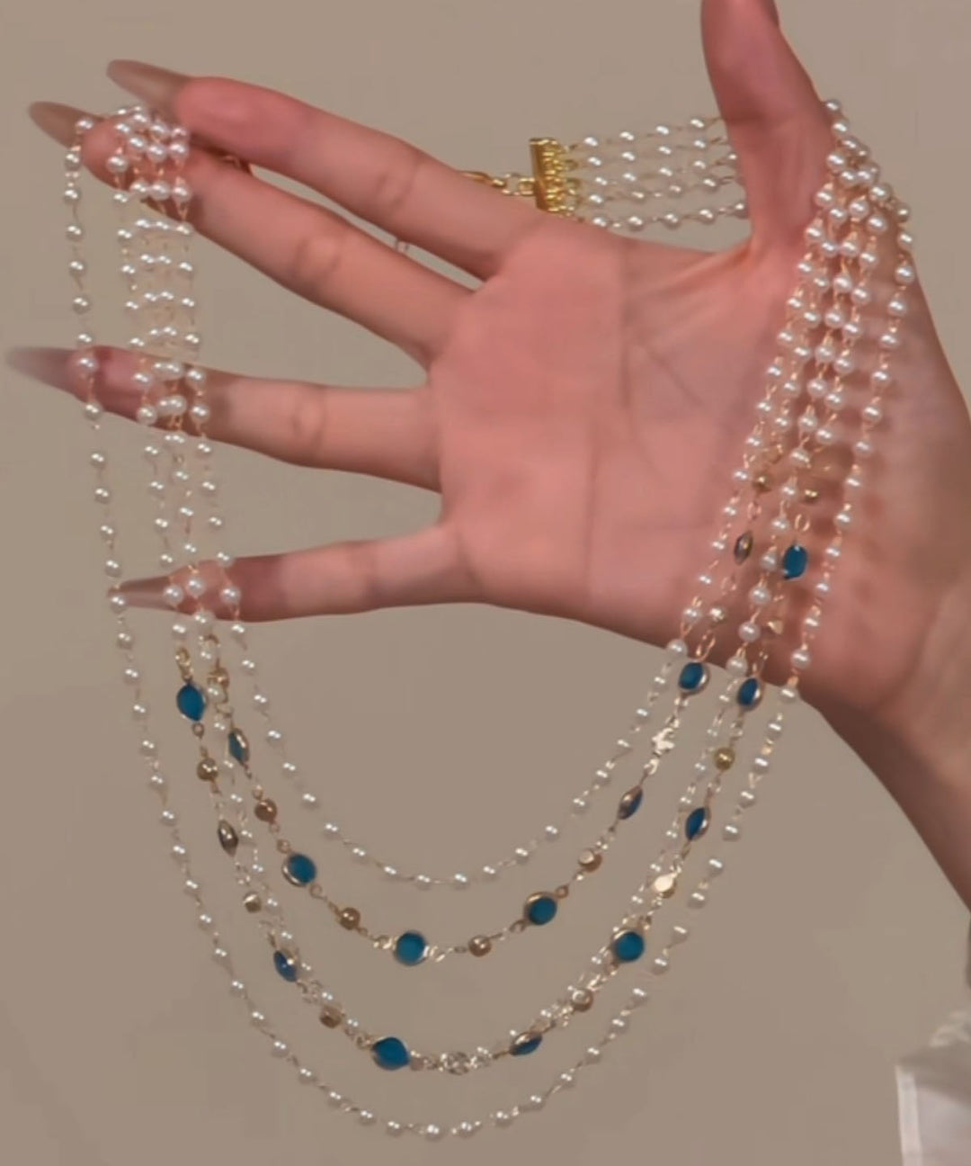 Original Rainbow Copper Overgild Crystal Pearl Multi-Layer Gratuated Bead Necklace