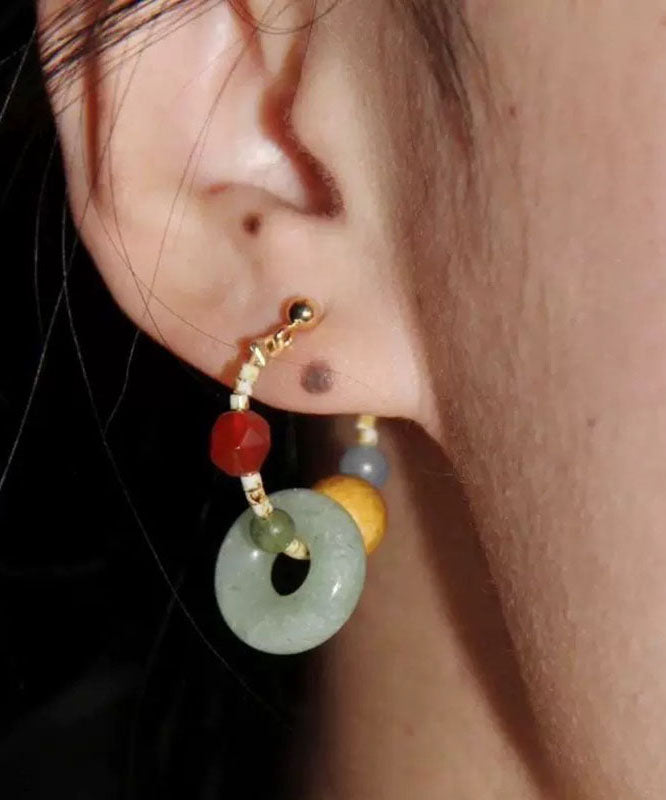 Original Rainbow Sterling Silver Overgild Agate Coloured Glaze Hoop Earrings