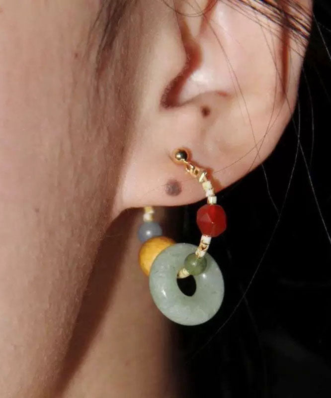 Original Rainbow Sterling Silver Overgild Agate Coloured Glaze Hoop Earrings