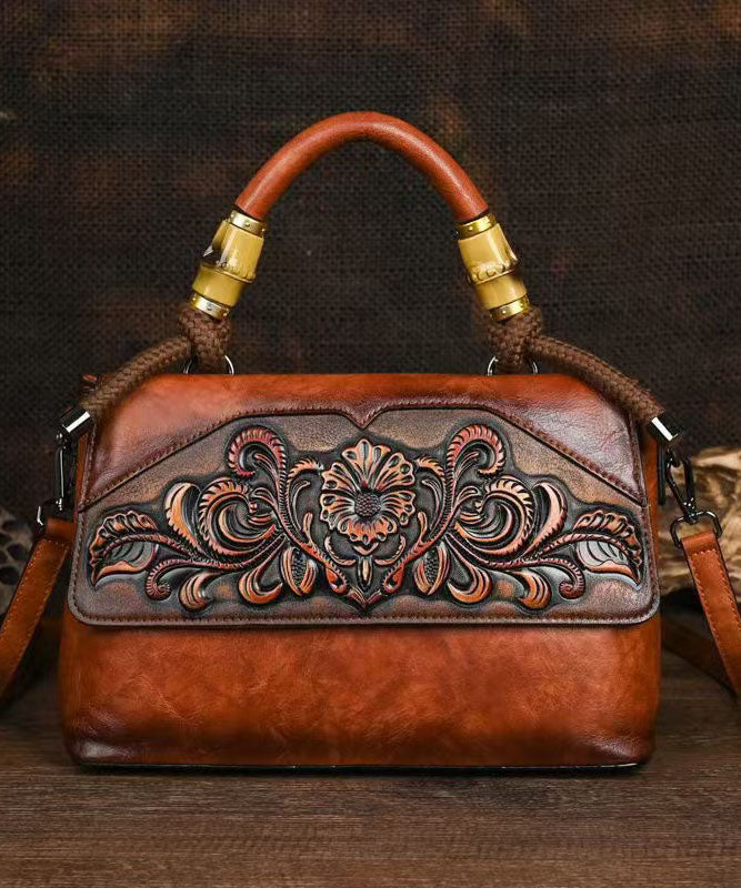 Original Retro Brown Embossed Calf Leather Tote Bag