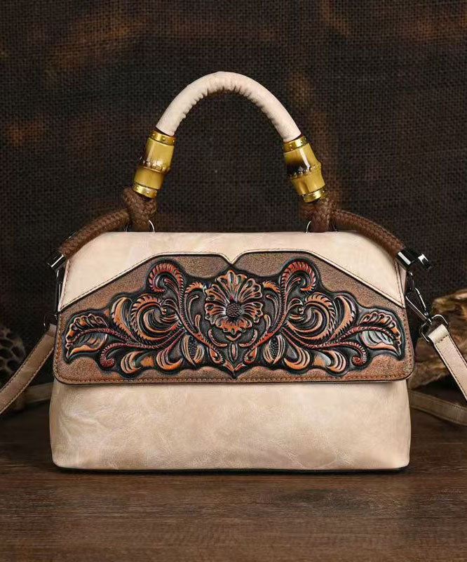 Original Retro Brown Embossed Calf Leather Tote Bag